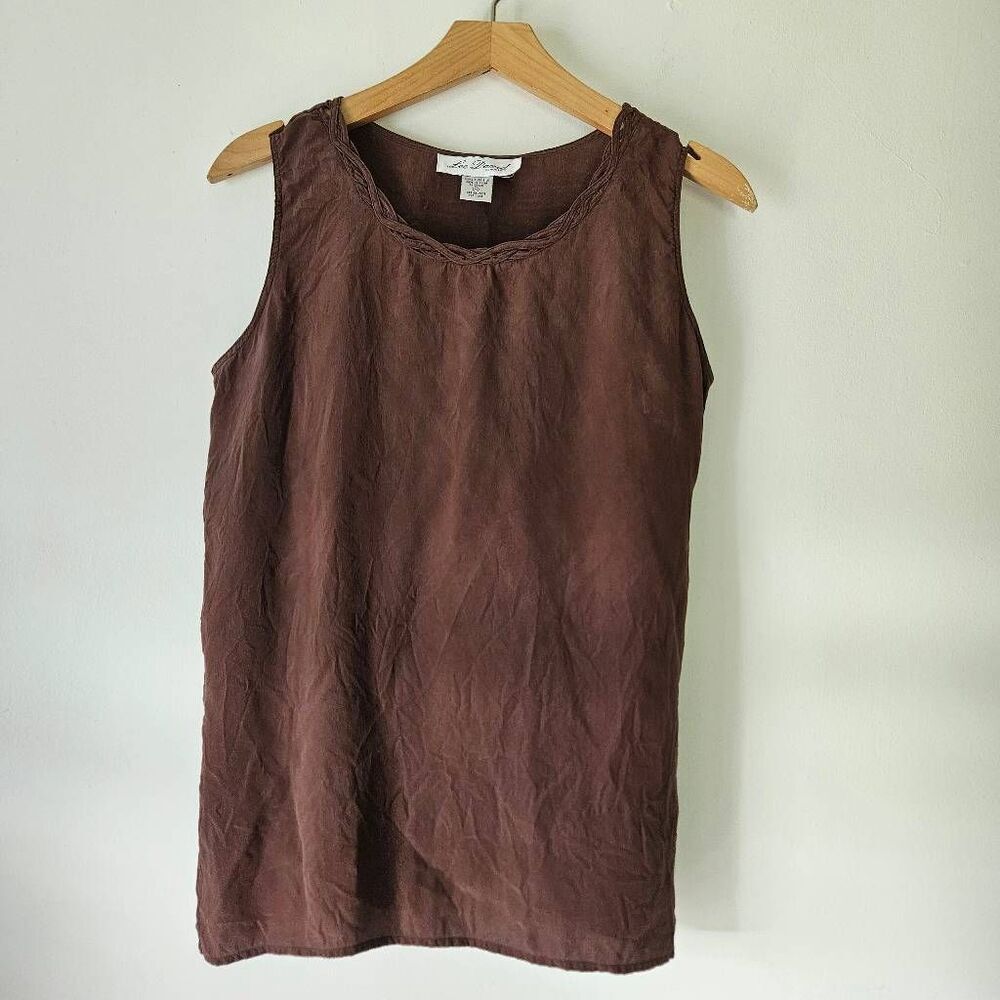 Lee David Collection 100% Silk Tank Top Womens Medium Brown Braided Neck Shell